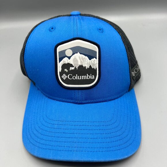 Columbia‎ Trucker Hat Men Small-Medium Blue Black Stretch Fitted Cap - Picture 1 of 6